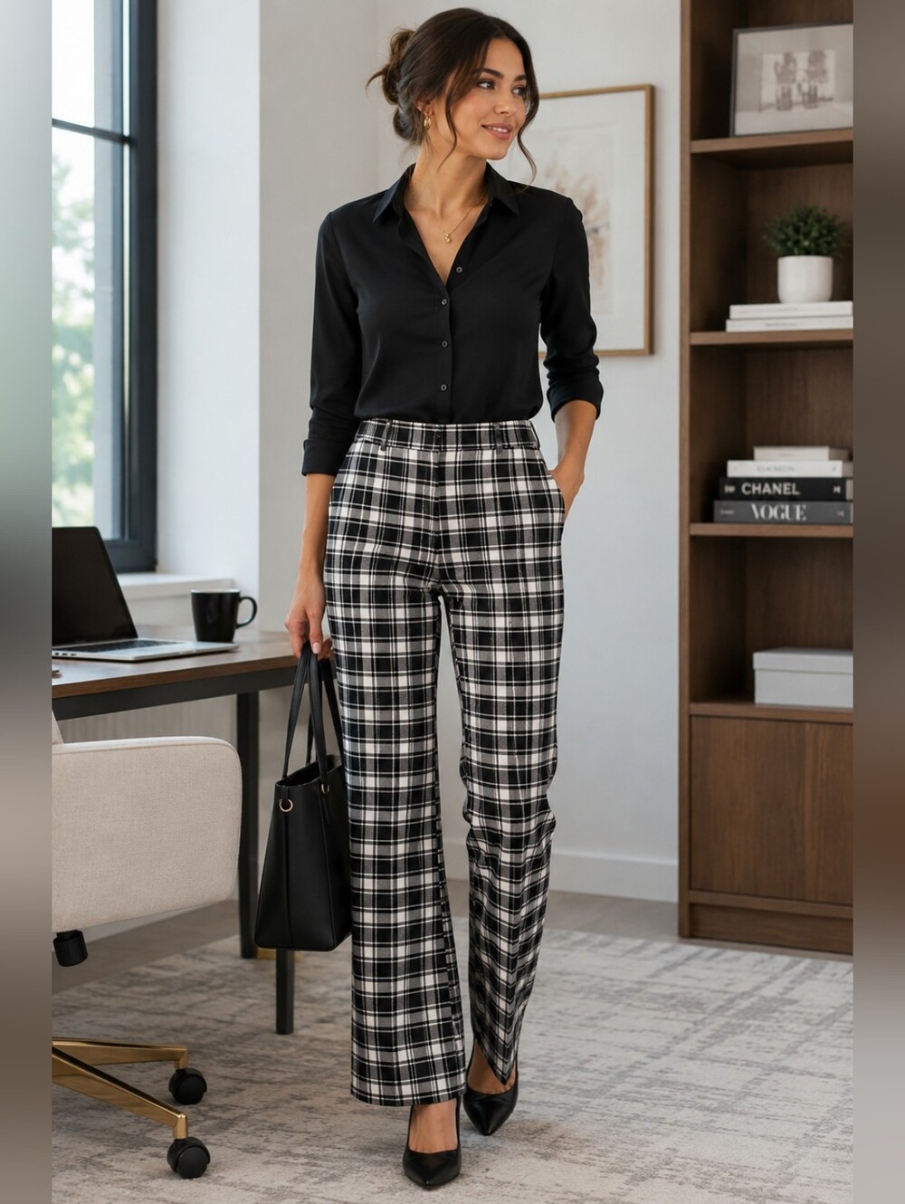 NWOT Women's Iman Black and White Plaid Business Pants